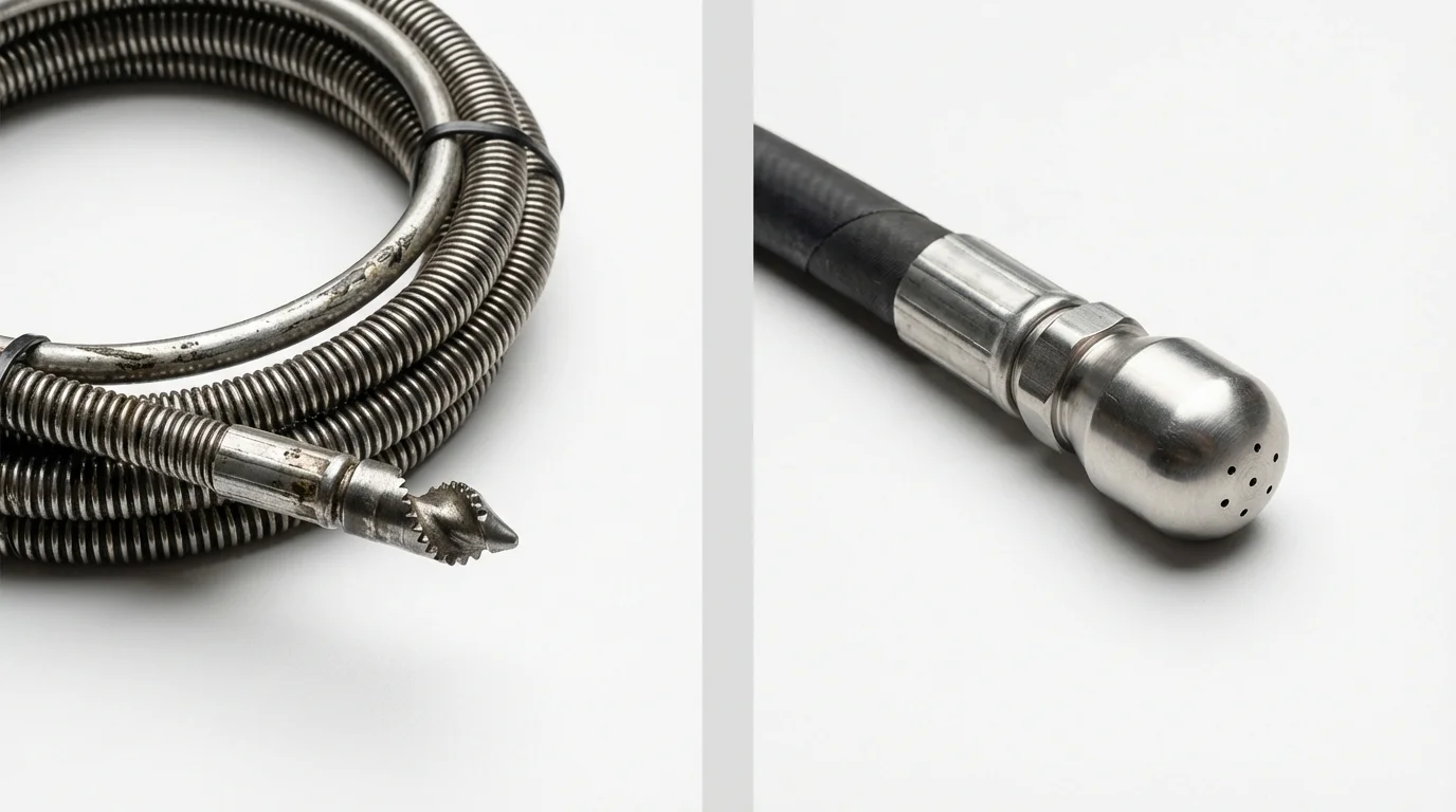 Drain snake cable and hydro jetting nozzle used for drain cleaning in Naguabo, PR